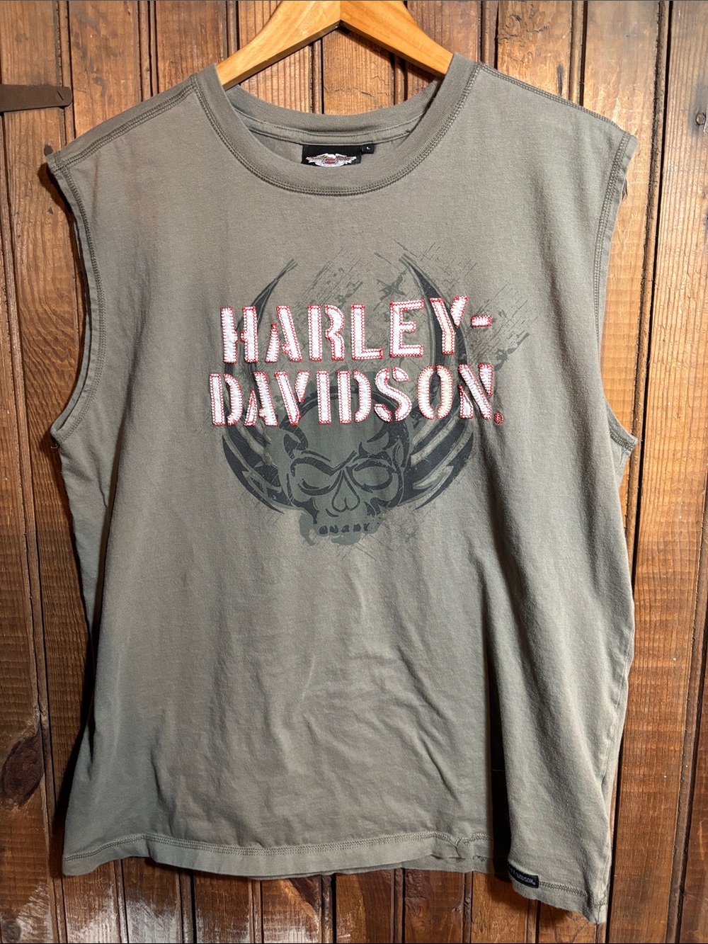 Harley-Davidson Olive Sleeveless Tank with Skull Graphic